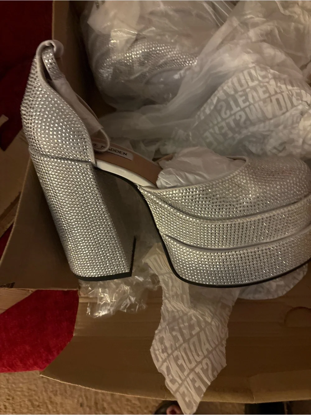 Steve Madden Charlize-R rhinestones Silver Platform Heel